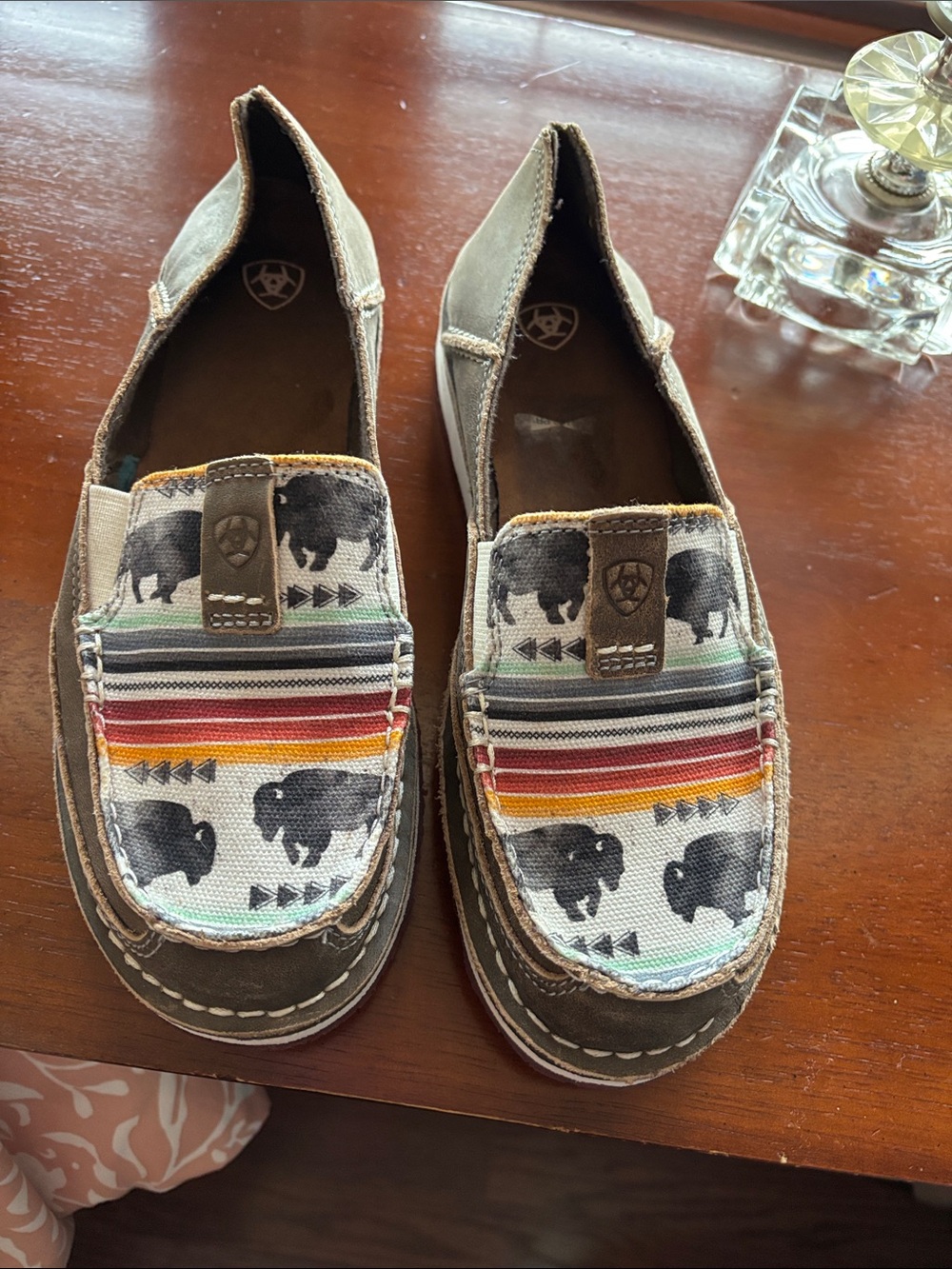 Ariat Brown Canvas Flats with Multicolor Stripe & Buffalo Print